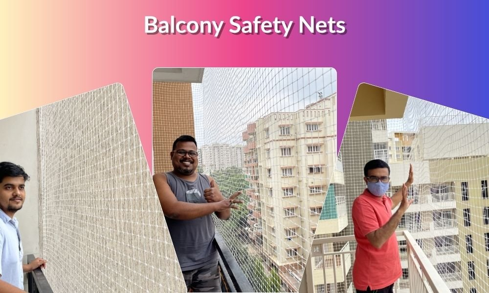 Balcony safety net installation for apartment building